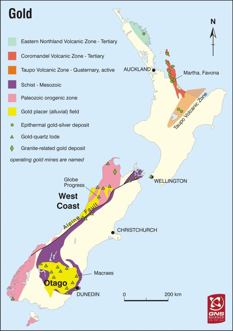 Peta emas di new zealand 