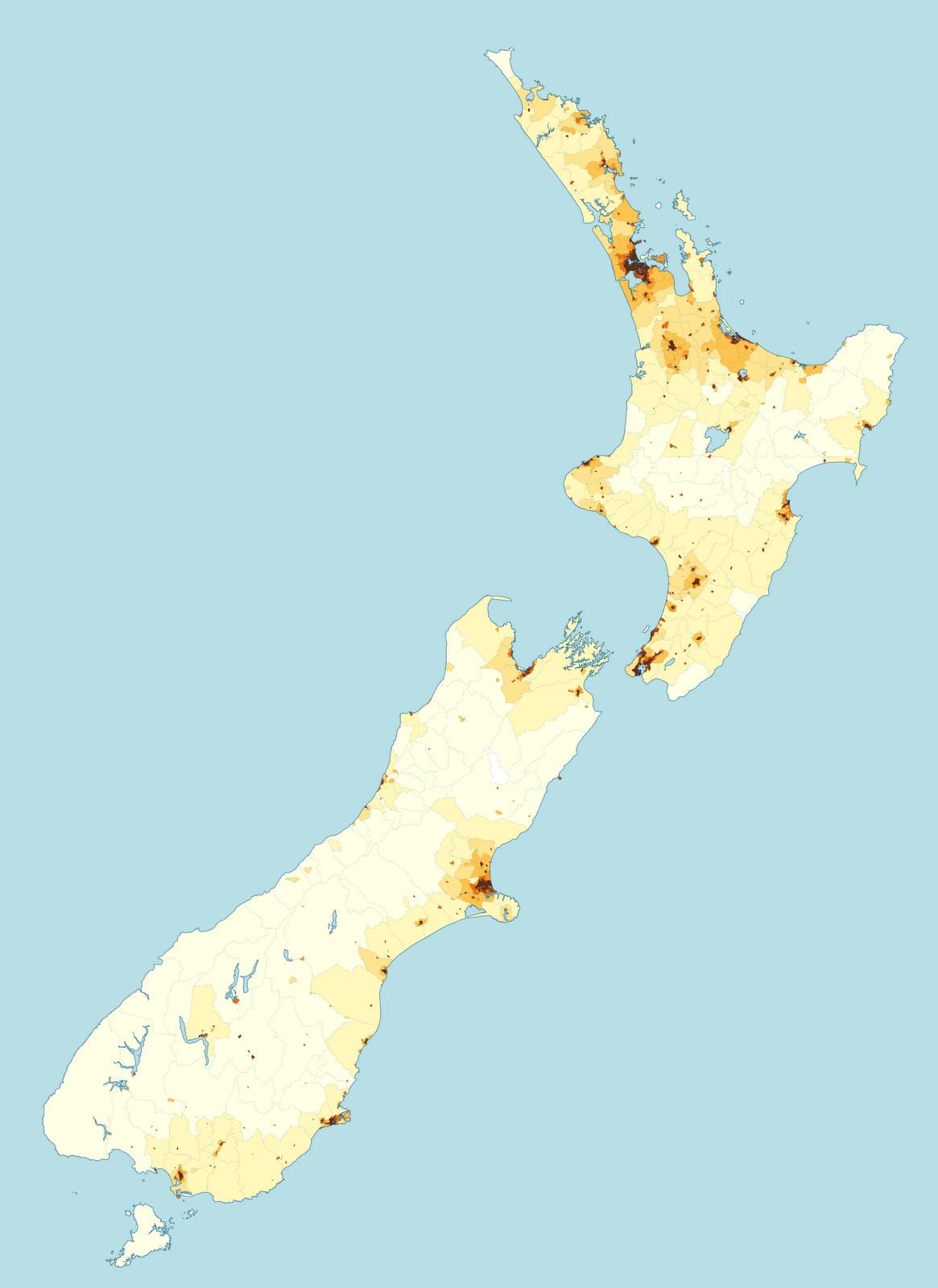 new zealand kepadatan penduduk peta