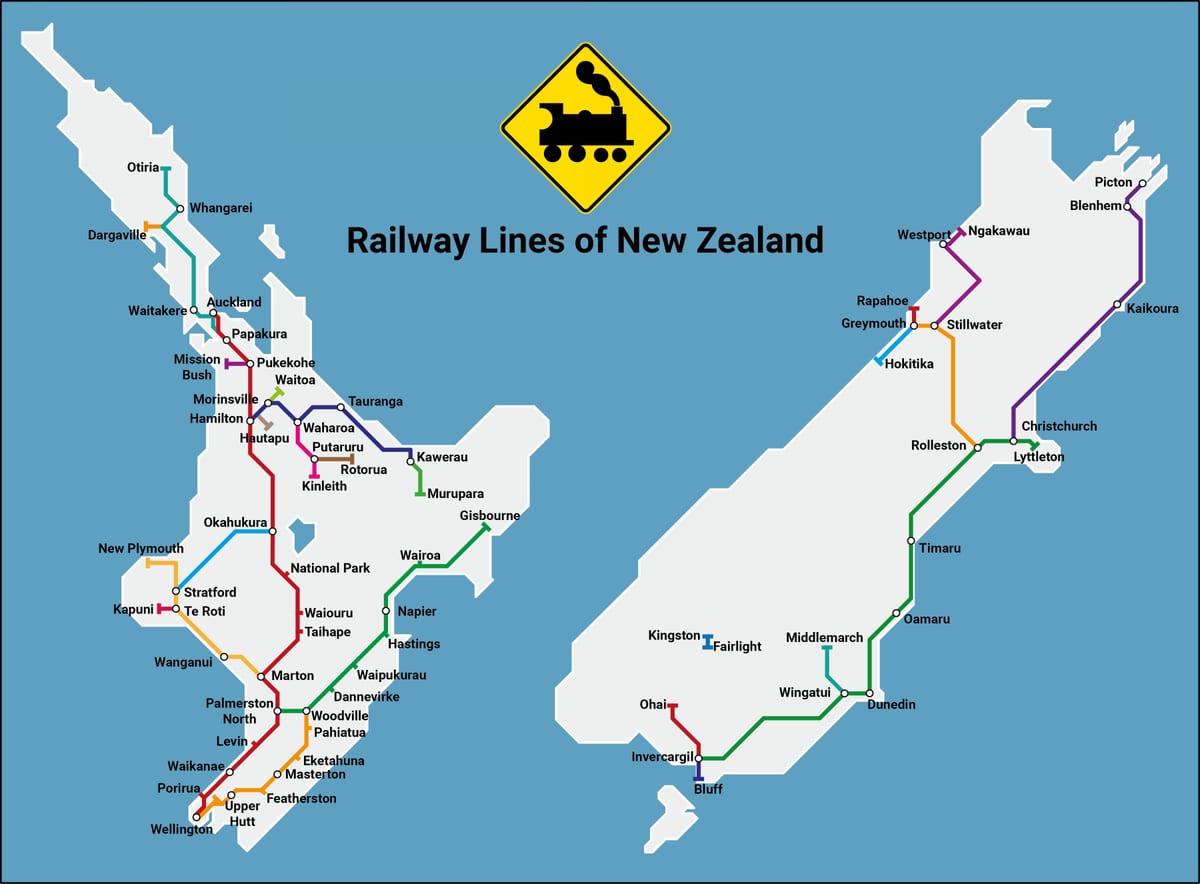 new zealand rangkaian kereta api peta