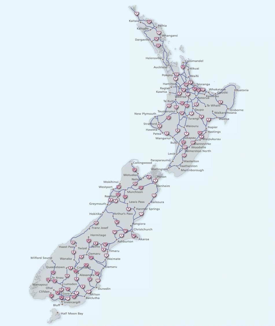 Peta dari new zealand laluan