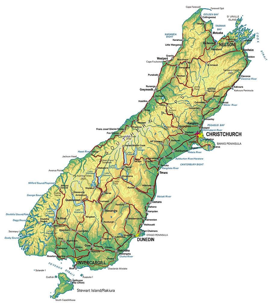 pelancong peta new zealand selatan pulau