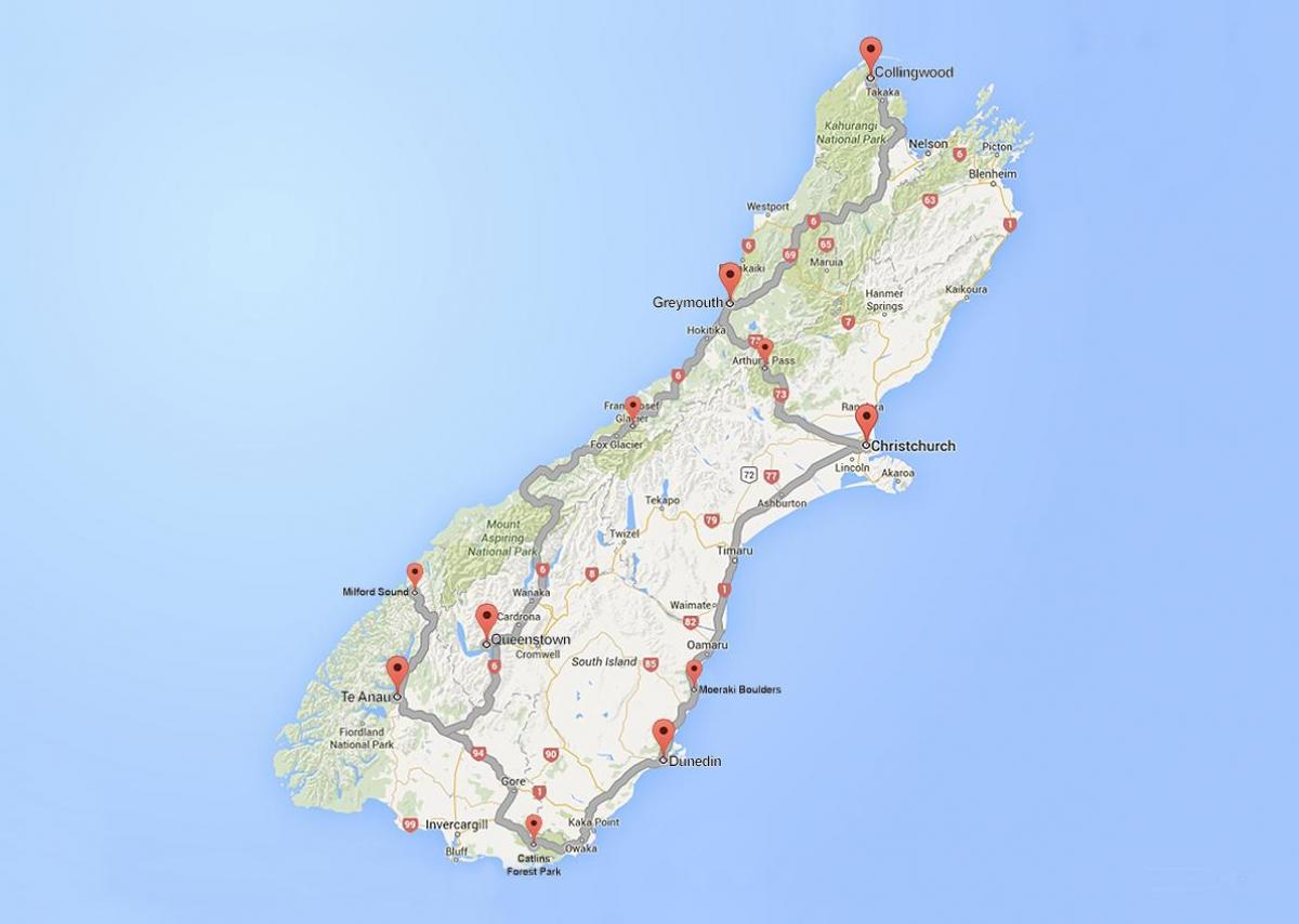terperinci peta jalan selatan pulau new zealand