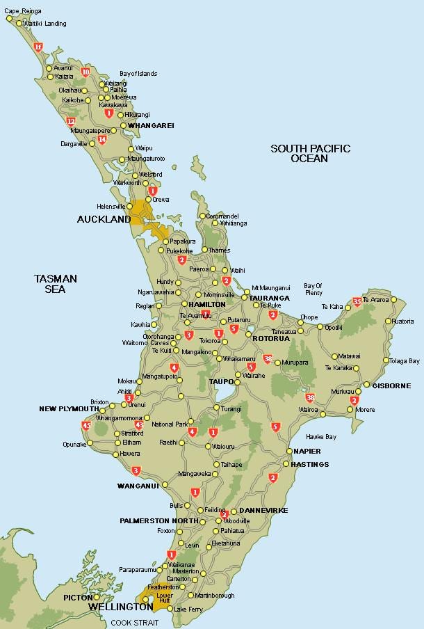 peta tengah pulau utara new zealand