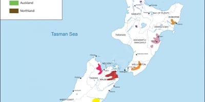 New zealand kawasan wain peta